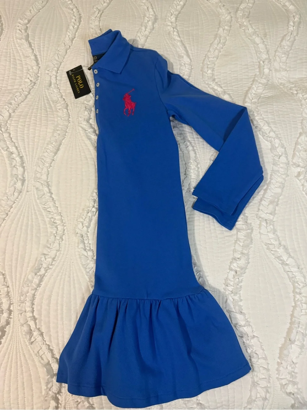 Polo by Ralph Lauren Royal Blue Long-Sleeve Polo Dress with Red Pony